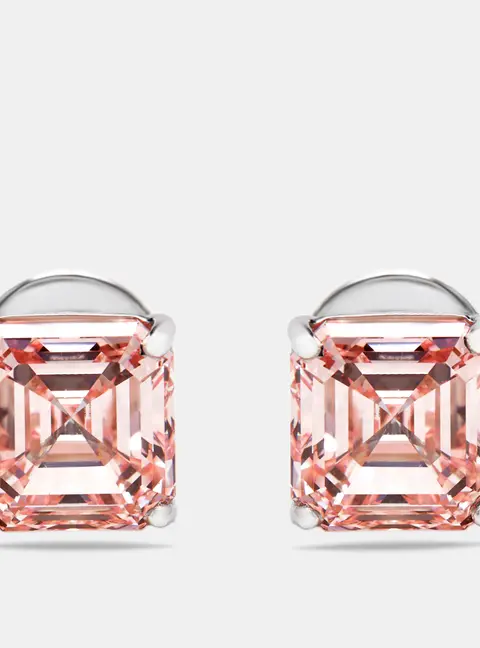 7.6 cts Pink Asscher Cut Lab Grown Diamonds 18k White Gold Earrings