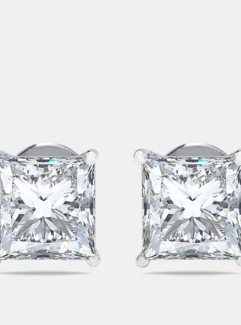 7.00 cts Princess Lab Grown Diamonds 18k White Gold Earrings