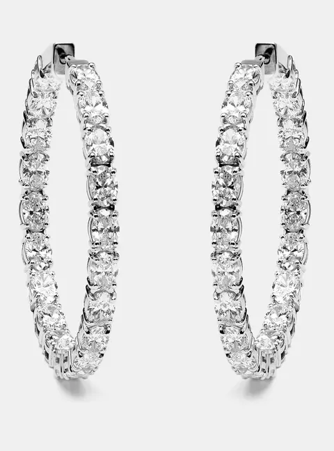 8.00 cts Oval Lab Grown Diamonds 18k White Gold Hoop Earrings