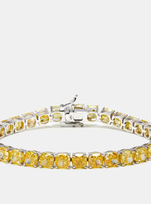 27 cts Intense Yellow Cushion Lab Grown Diamonds 18k White Gold Bracelet
