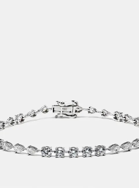 3.9 cts Pear Round Lab Grown Diamonds 18k White Gold Bracelet