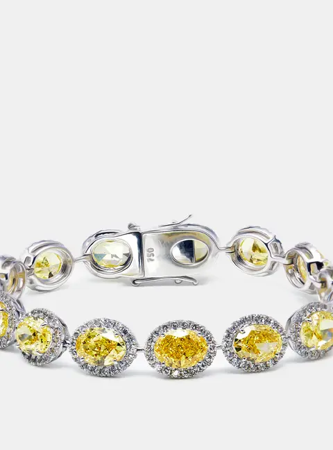 21.00 cts Intense Yellow Oval Round Lab Grown Diamonds 18k White Gold Bracelet