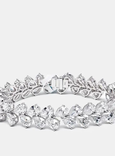 35.00 cts Pear Lab Grown Diamonds 18k White Gold Bracelet