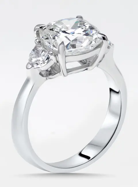 3.5 cts Cushion, Halfmoon Lab Grown Diamonds 18k White Gold Ring Size 50