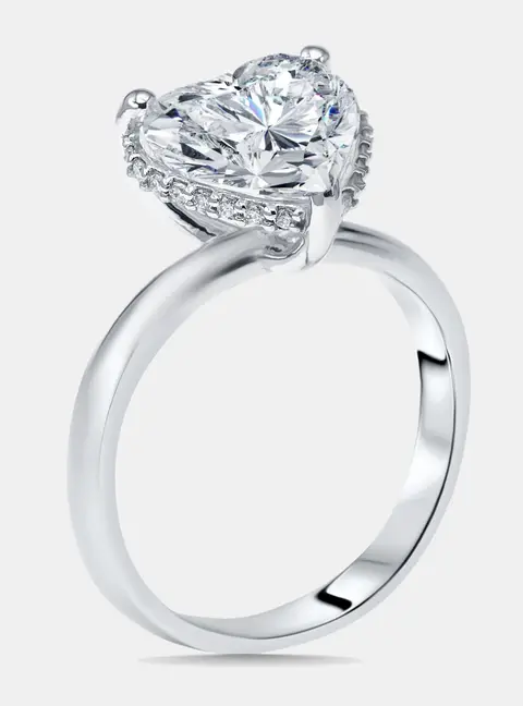 3.1 cts Heart, Round Lab Grown Diamonds 18k White Gold Ring Size 50