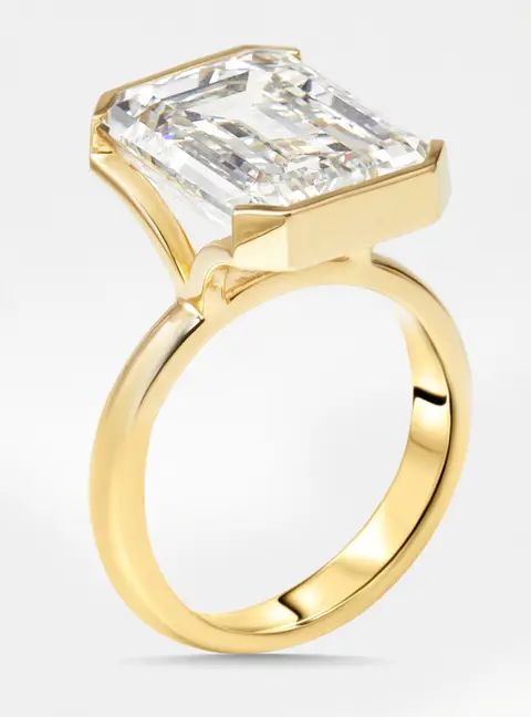 10 cts Emerald Cut Lab Grown Diamonds 18k Yellow Gold Ring Size 50