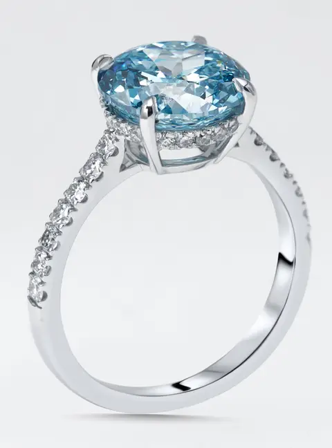 3.5 cts Blue Round Lab Grown Diamonds 18k White Gold Ring Size 50