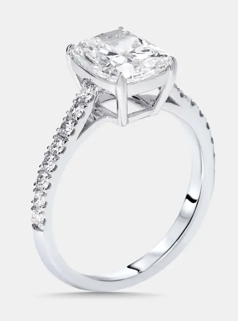 2.3 cts Cushion, Round Lab Grown Diamonds 18k White Gold Ring Size 50