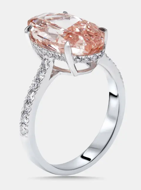 5.5 cts Pink Oval, Round Lab Grown Diamonds 18k White Gold Ring Size 50