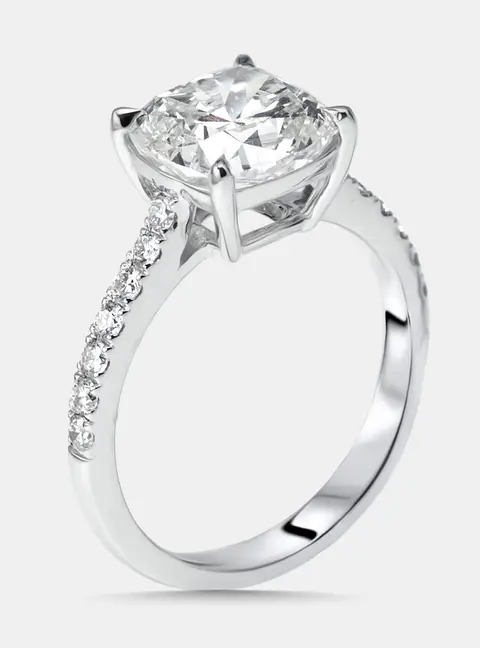 3.2 cts Cushion, Round Lab Grown Diamonds 18k White Gold Ring Size 51