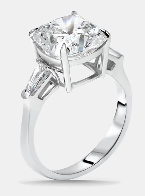 5.5 cts Cushion, Trapezoid Lab Grown Diamonds 18k White Gold Ring Size 51