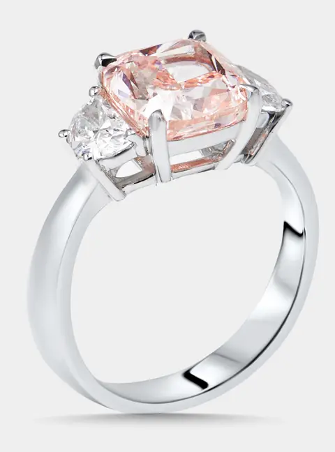 3.5 cts Pink Cushion, Halfmoon Lab Grown Diamonds 18k White Gold Ring Size 51