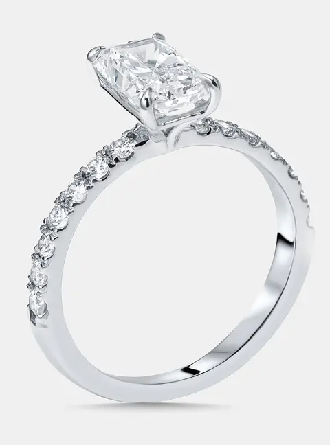 1.8 cts Radiant, Round Lab Grown Diamonds 18k White Gold Ring Size 51