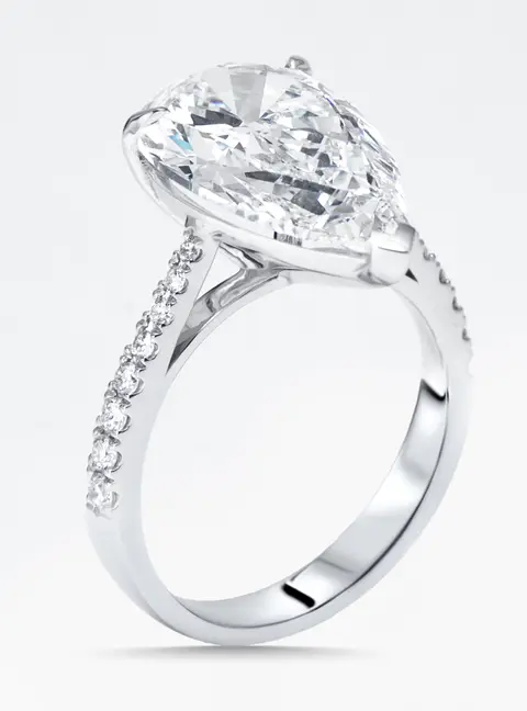 6.2 cts Pear, Round Lab Grown Diamonds 18k White Gold Ring Size 50