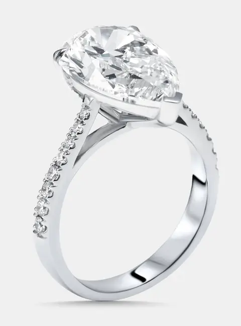 5.7 cts Pear, Round Lab Grown Diamonds 18k White Gold Ring Size 50