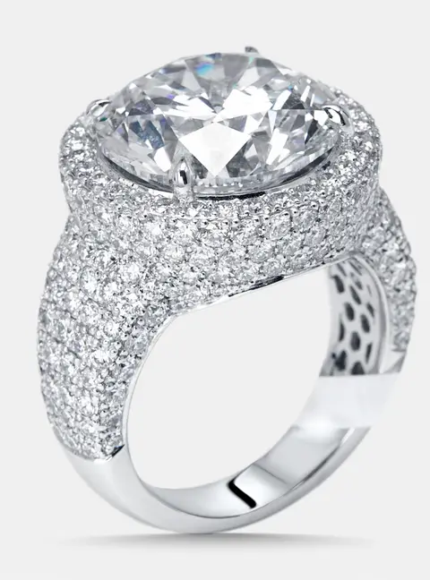 13 cts Round Lab Grown Diamonds 18k White Gold Ring Size 52