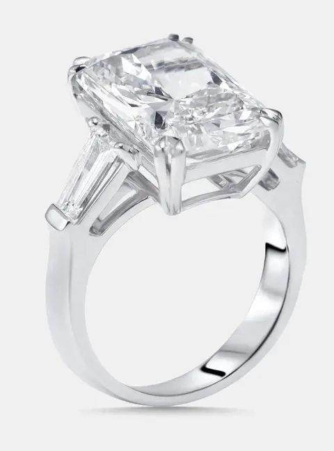 7.8 cts Radiant, Trapezoid Lab Grown Diamonds 18k White Gold Ring Size 52