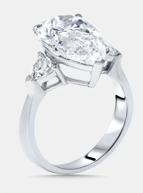 5.6 cts Pear, Trillion Lab Grown Diamonds 18k White Gold Ring Size 52