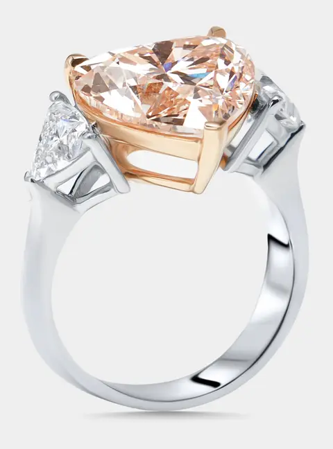 6.5 cts Pink Heart, Trillion Lab Grown Diamonds 18k Two Tone Gold Ring Size 51