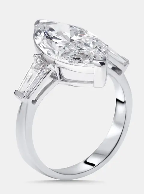 5.9 cts Marquise, Trapazoid Lab Grown Diamonds 18k White Gold Ring Size 51