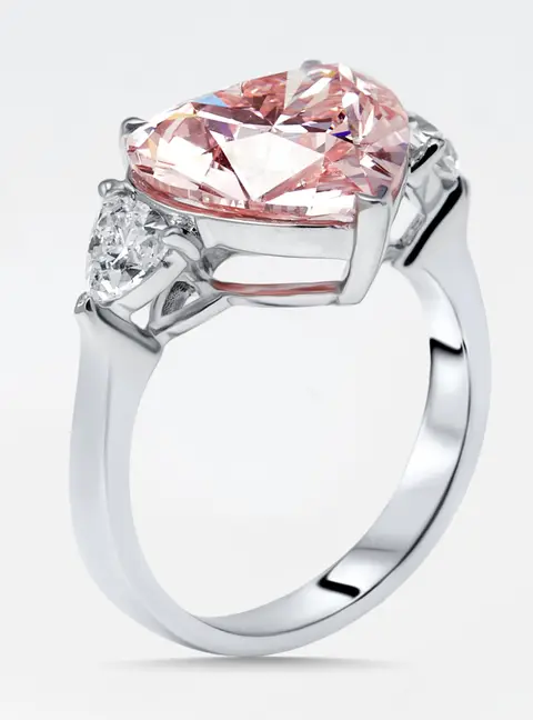 5.5 cts Pink Heart, Trillion Lab Grown Diamonds 18k White Gold Ring Size 53