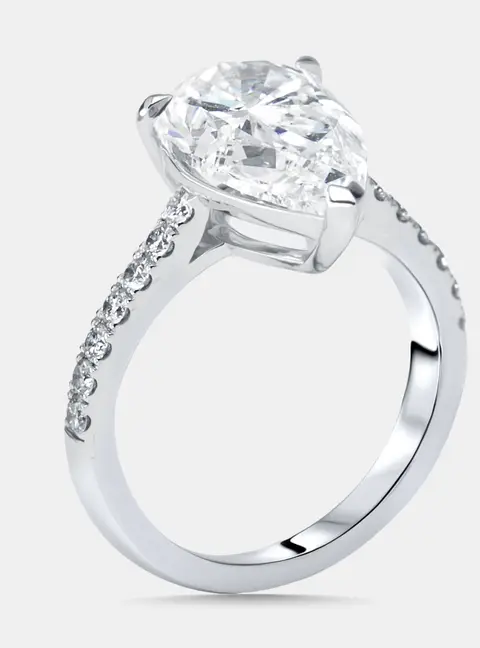4 cts Pear, Round Lab Grown Diamonds 18k White Gold Ring Size 53