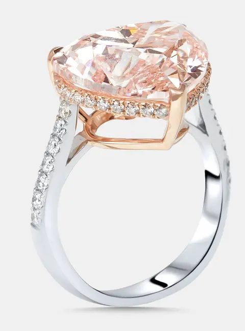 9.5 cts Pink Heart, Round Lab Grown Diamonds 18k Two Tone Gold Ring Size 53