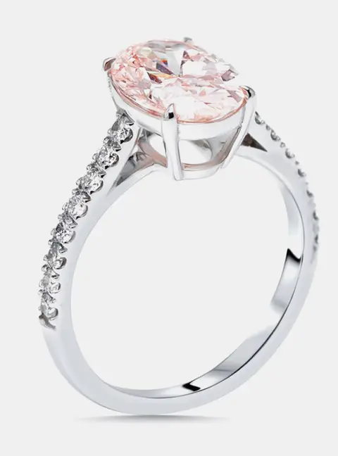 2.3 cts Pink Oval, Round Lab Grown Diamonds 18k White Gold Ring Size 53