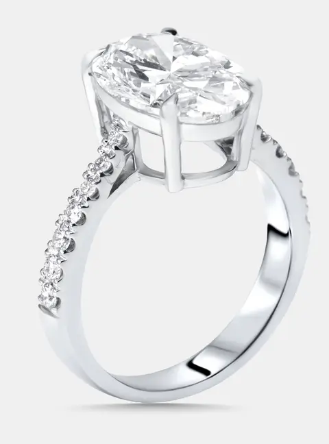 4.1 cts Oval. Round Lab Grown Diamonds 18k White Gold Ring Size 52