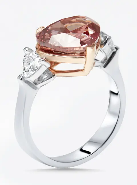 4.7 cts Fancy Red Heart, Trillion Lab Grown Diamonds 18k Two Tone Gold Ring Size 54