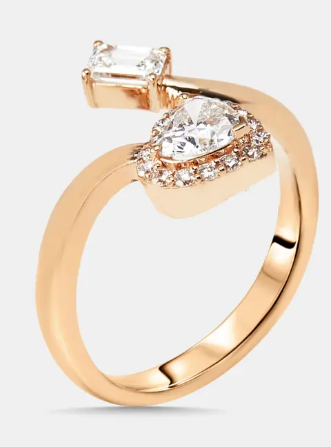 0.97 cts Heart, Emerald Cut, Round Lab Grown Diamonds 18k Rose Gold Ring Size 54