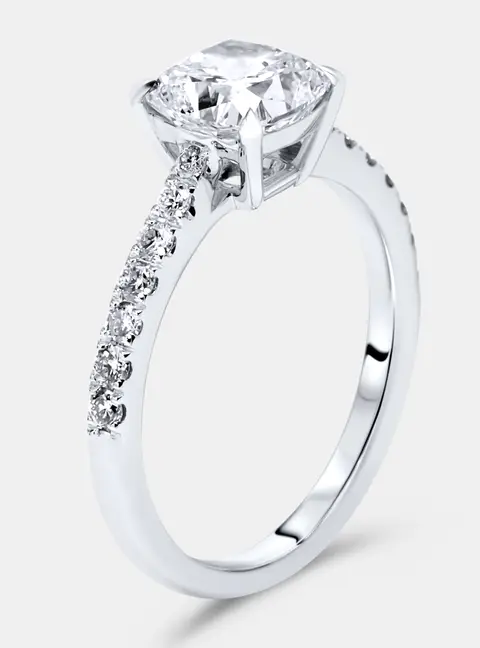 3.3 cts Cushion, Round Lab Grown Diamonds 18k White Gold Ring Size 53