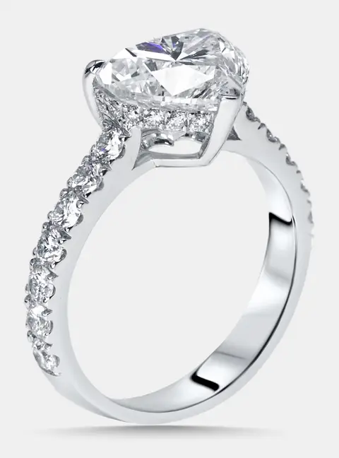 3.8 cts Heart, Round Lab Grown Diamonds 18k White Gold Ring Size 54