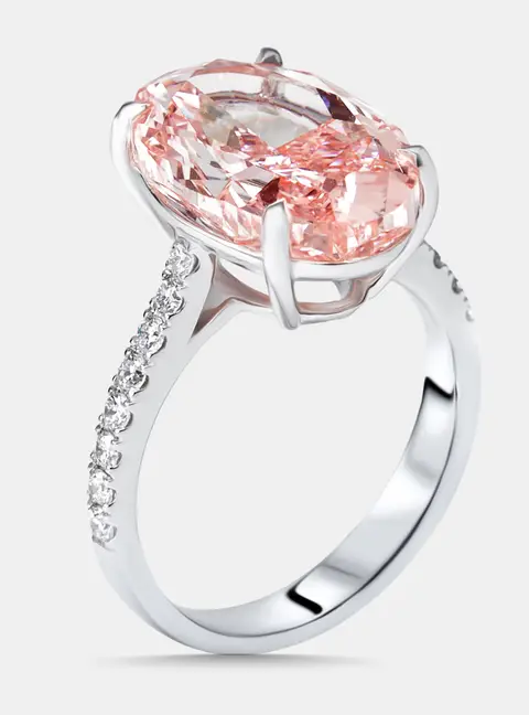8.3 cts Pink Oval, Round Lab Grown Diamonds 18k White Gold Ring Size 55