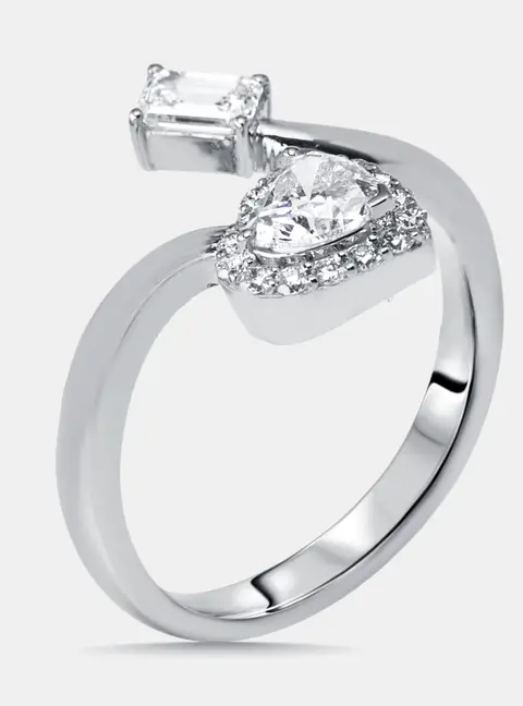 1 cts Heart, Emerald Cut, Round Lab Grown Diamonds 18k White Gold Ring Size 54