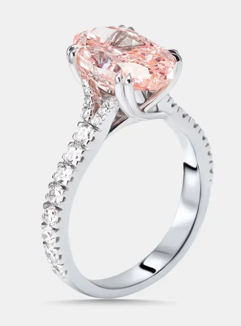 4.8 cts Pink Oval, Round Lab Grown Diamonds 18k White Gold Ring Size 54