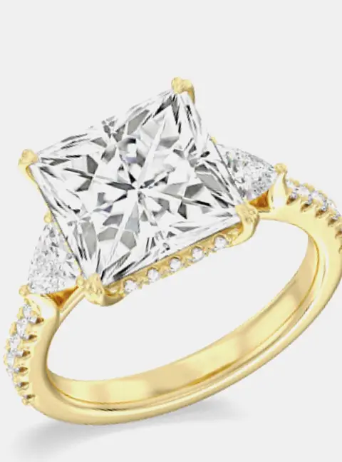 5.2 cts Princess Lab Grown Diamond 14k Gold Yellow Engagement Ring EU 50.5
