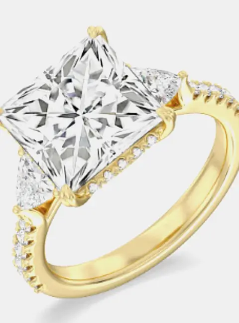 5.2 cts Princess Lab Grown Diamond 14k Gold Yellow Engagement Ring EU 50.5