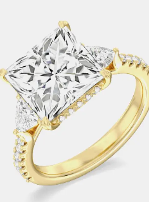 5.2 cts Princess Lab Grown Diamond 14k Gold Yellow Engagement Ring EU 50.5