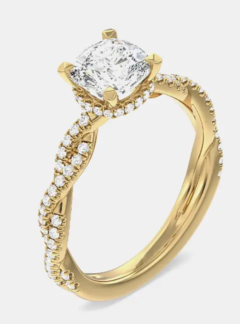 2.5 cts Cushion Lab Grown Diamond 14k Yellow Gold Ring Size 7.5