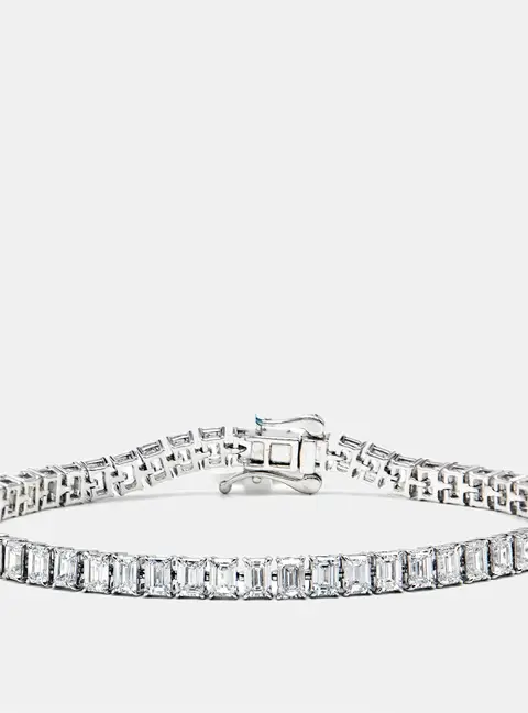 11.74 cts Emerald Cut Lab Grown Diamonds 18k White Gold Bracelet