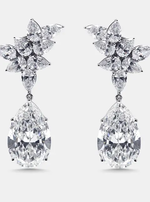 39 cts Pear Lab Grown Diamonds 18k White Gold Earrings