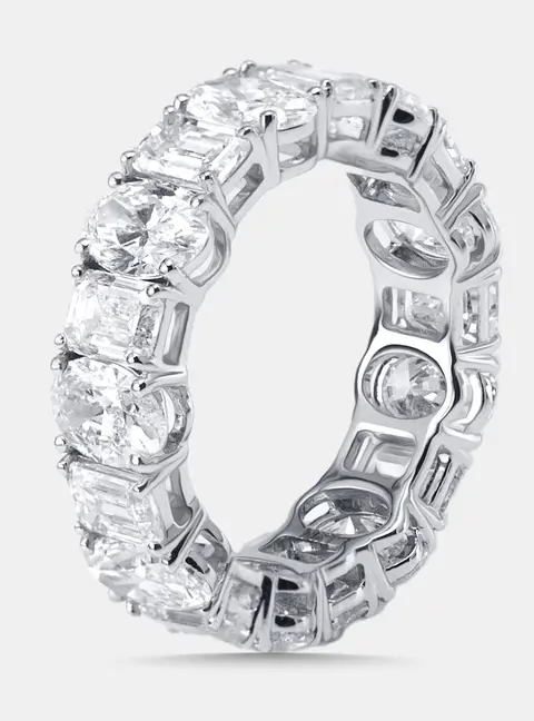6.2 cts Oval, Emerald Cut Lab Grown Diamonds 18k White Gold Ring Size 52