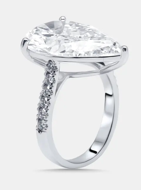 9.3 cts Pear, Round Lab Grown Diamonds 18k White Gold Ring Size 52
