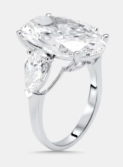 12.4 cts Oval, Pear Lab Grown Diamonds 18k White Gold Ring Size 52