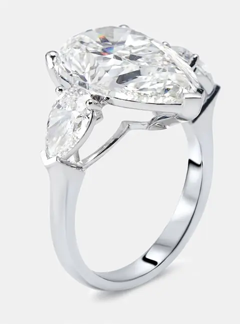 9.4 cts Pear Lab Grown Diamonds 18k White Gold Ring Size 52