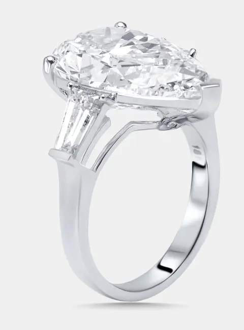 10 cts Pear, Trapazoid Lab Grown Diamonds 18k White Gold Ring Size 52