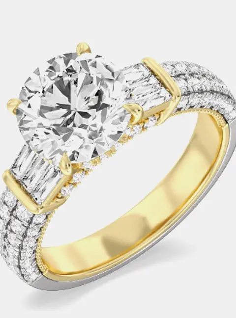 3.20 cts Round Lab Grown Diamond 14k Yellow Gold Engagement Ring