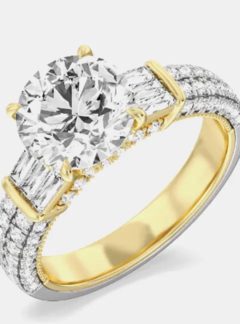 3.20 cts Round Lab Grown Diamond 14k Yellow Gold Engagement Ring