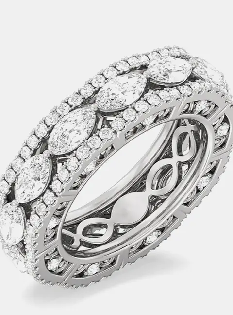 4.25 cts Marquise Lab Grown Diamond 14k Yellow Gold Eternity Band 6.6 MM